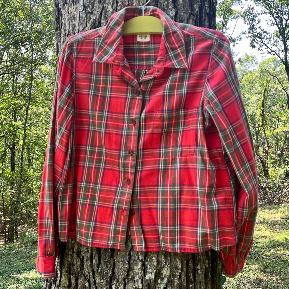 Marine Layer Red Plaid Button Down